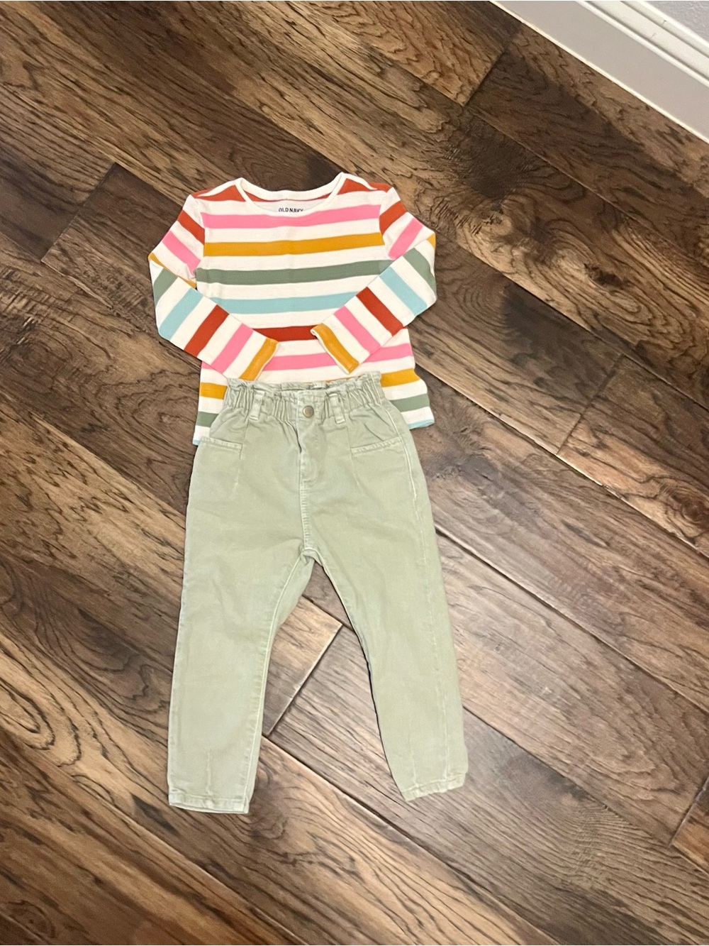 Old Navy Multicolor Striped Knit Top with Zara Sage Green Pants